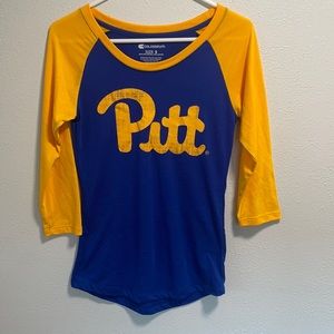 COLOSSEUM brand Pitt college size small 3/4 sleeve blue and gold shirt